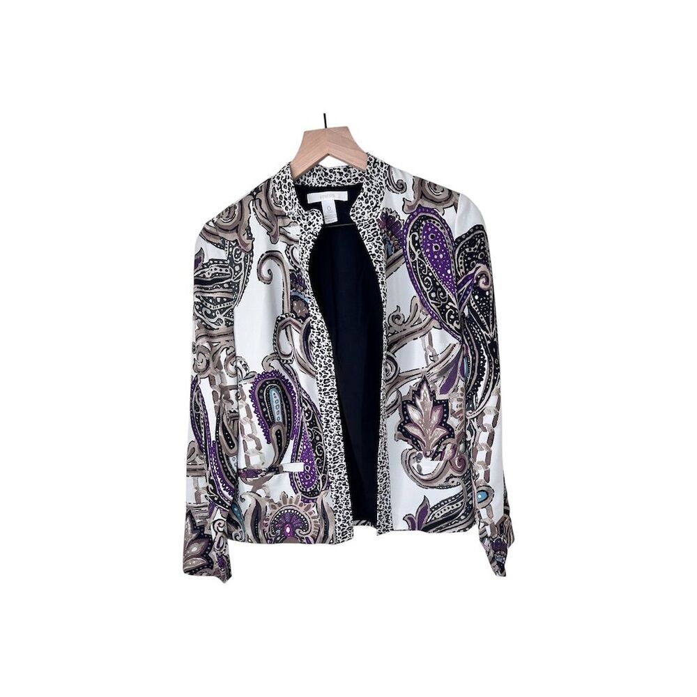 Chico's Women's Paisley Print Jacket Purple Size 0 Long Sleeve Shoulder … - Picture 3 of 14